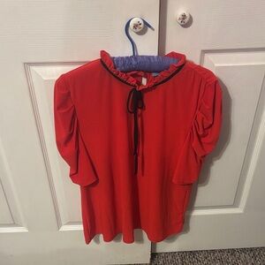 CeCe Red Ruffled Blouse with Black Trim